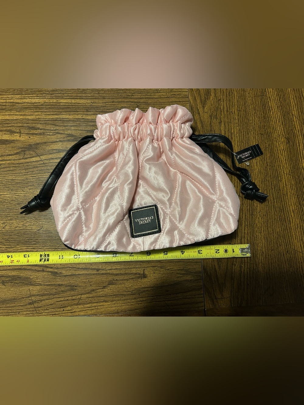Victoria's Secret Light Pink Quilted Satin Drawstring Pouch